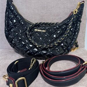 MZ Wallace Crosby Lacquer Luna Black Quilted Crossbody Bag